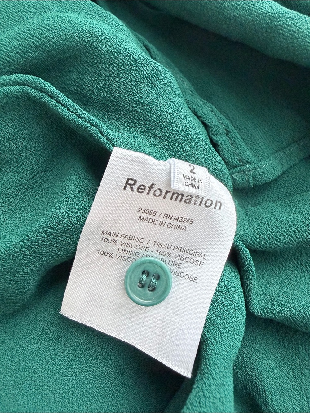 Reformation Green Puff Sleeve midi Dress Size 2